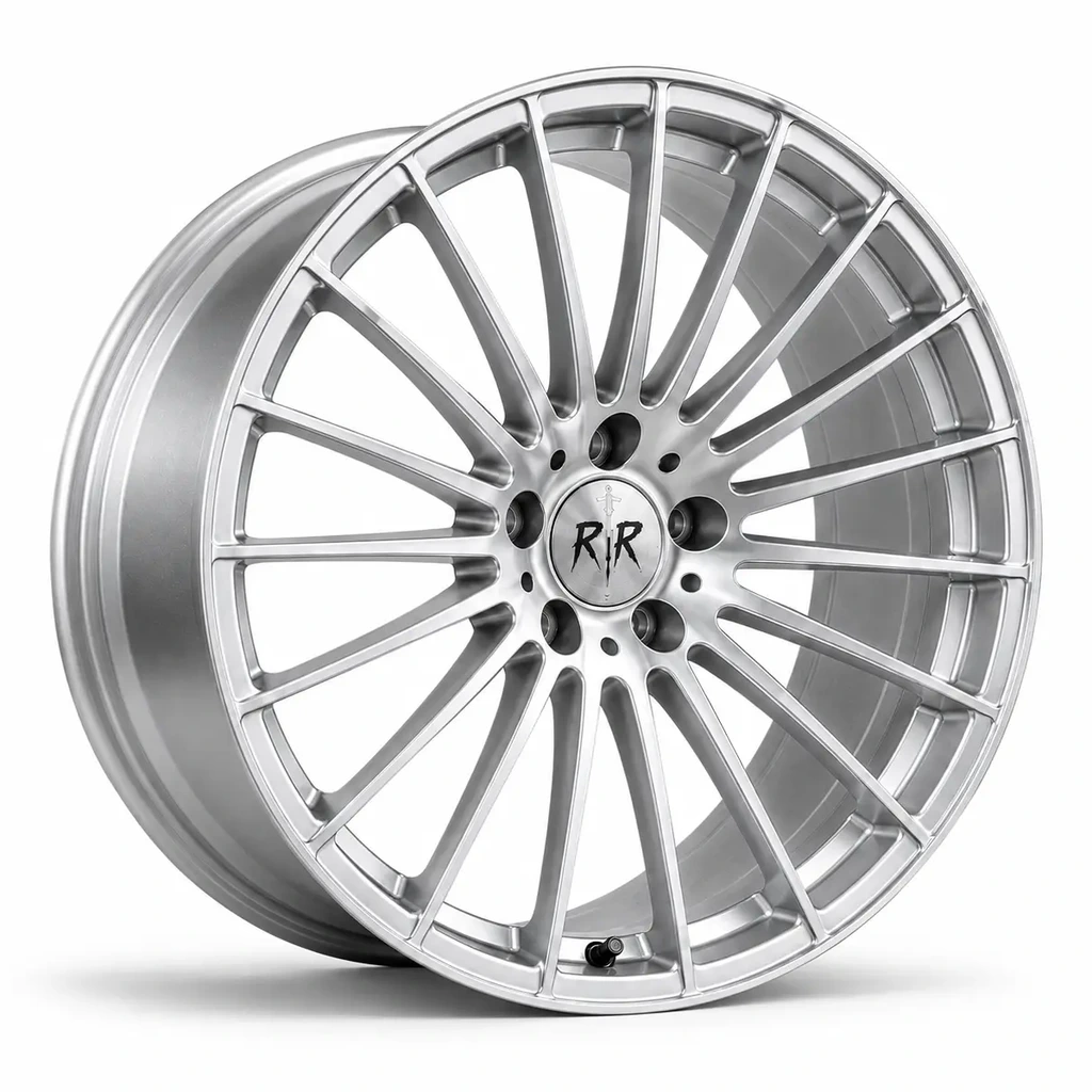Rim Reaper Halo one-piece forged 15-spoke car wheel in bright silver